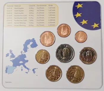 

Full Set 8 Pcs Spain 2001 1 Centt-2 Euros Unc 100% Real Original Coins Genuine Collection Coins Unc