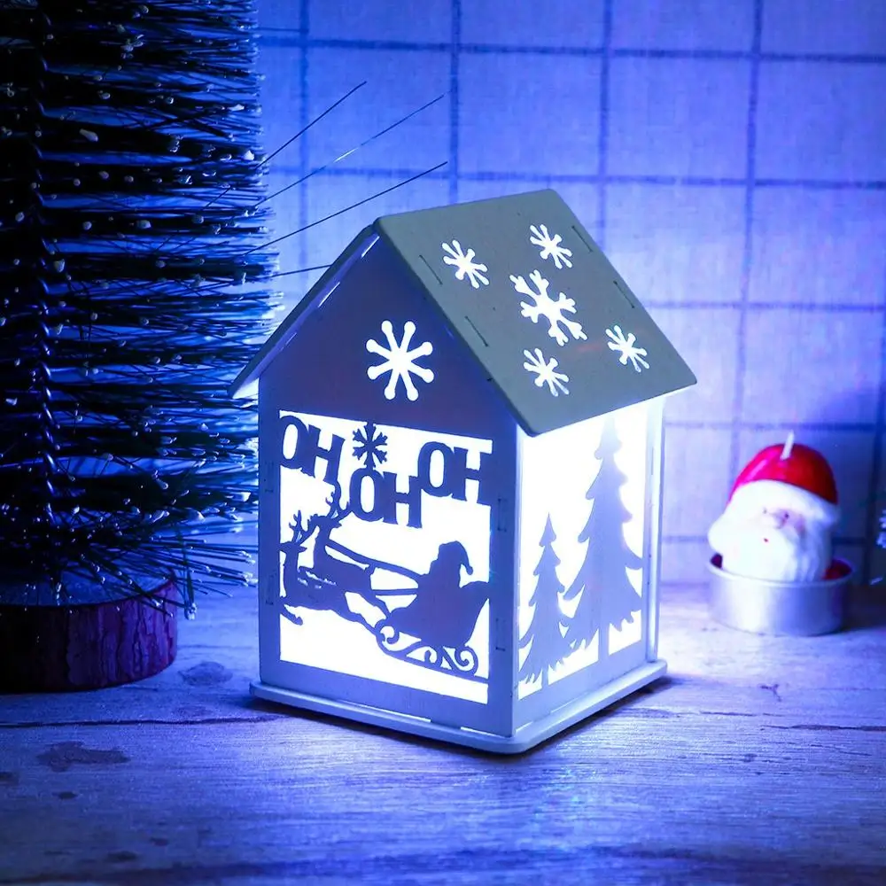 DIY Led свет деревянный дом Рождественская елка украшение лось Санта Клаус Снеговик подвесной кулон Счастливого Рождества Декор для дома@ 25 - Цвет: LED House