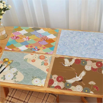

Linen Placemat For Dining Table Coaster Xiangyun Crane Home Bowl Pads Western-Style Modern Mat Tableware Decoration Accessories