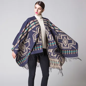 

Cross Plum Fringed Ethnic Style Shawl Scarf Autumn And Winter All-match Monochrome Fringed Shawl Cloak