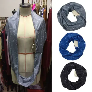 

Womens Double Layer Hidden Zipper Pocket Infinity Loop Scarf Constellation Sign Line Letters Solid Color Winter Ring Blanket Wra