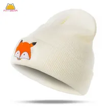 Вязаные Детские шляпы с вышивкой в виде лисы для новорожденных; шапка-тюрбан; теплые шапки; мягкая шапка для детей; эластичная шапка для мальчиков и девочек; сезон осень-зима