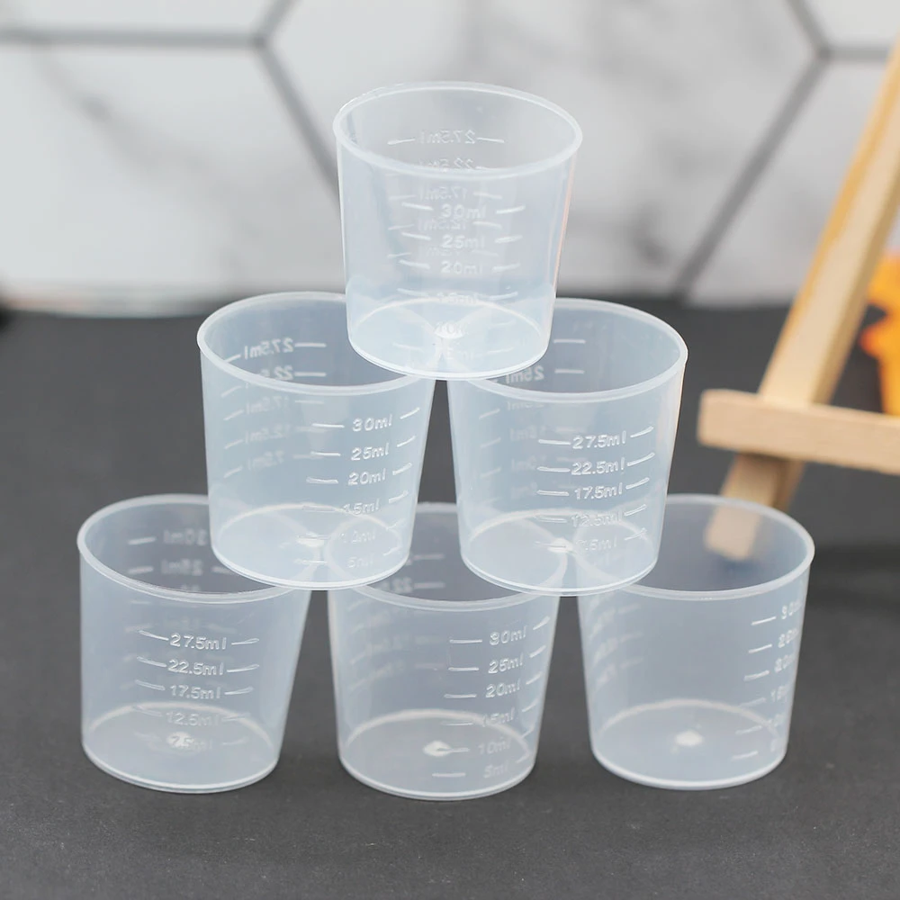 20/50pc 30ml Clear Plastic Liquid Measuring Cups Graduated Laboratory