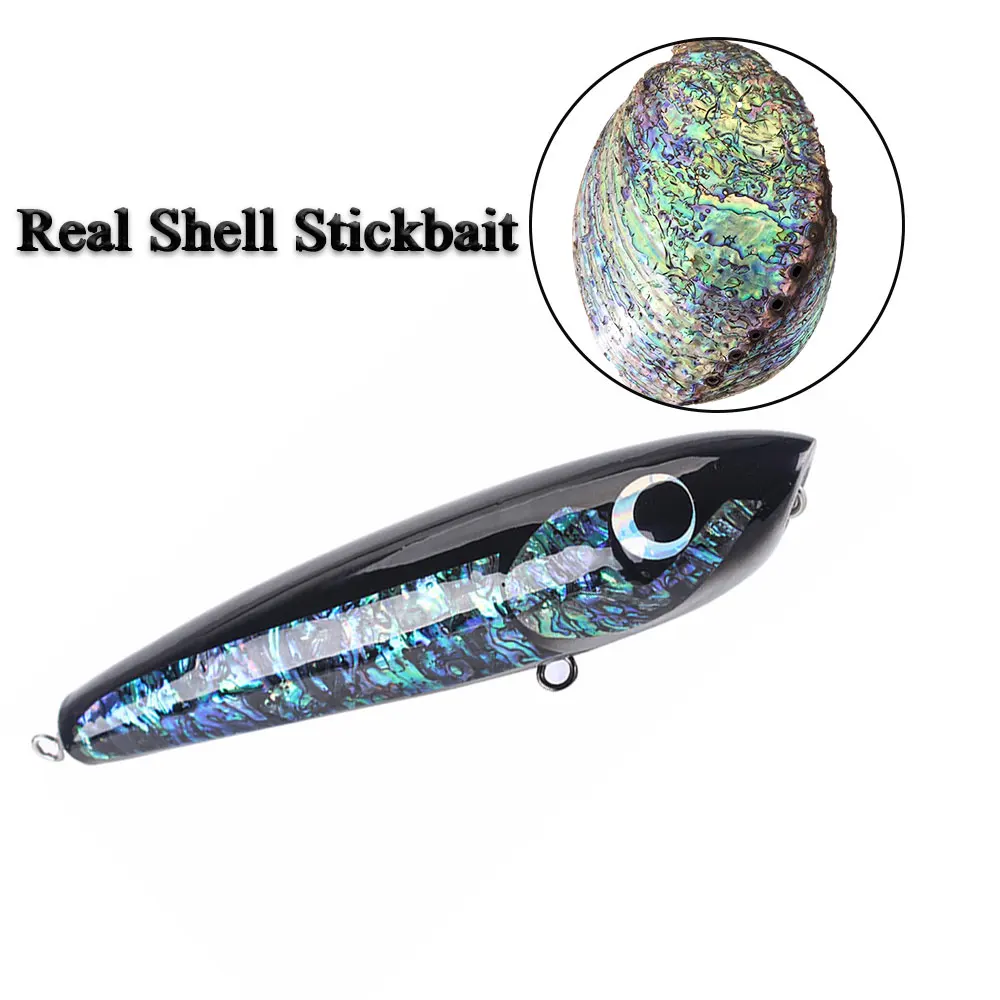 

AS Abalone Shell Stick Baits Wooden Handmade Top Water Wooden Tuna Floating Pencil Boat Fishing Lures Artificial Stickbaits