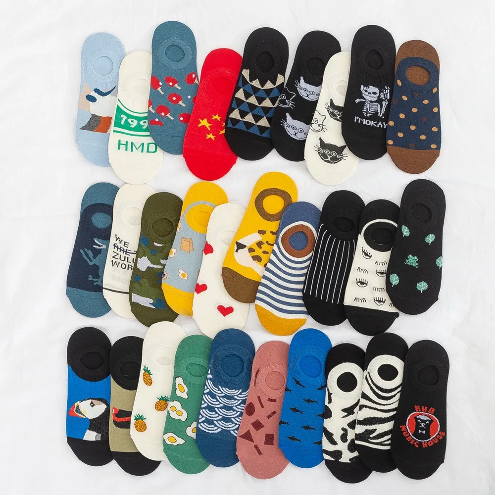 30 Styles Spring and summer cotton socks invisible shallow jacquard European American low-top boat non-slip | Женская одежда