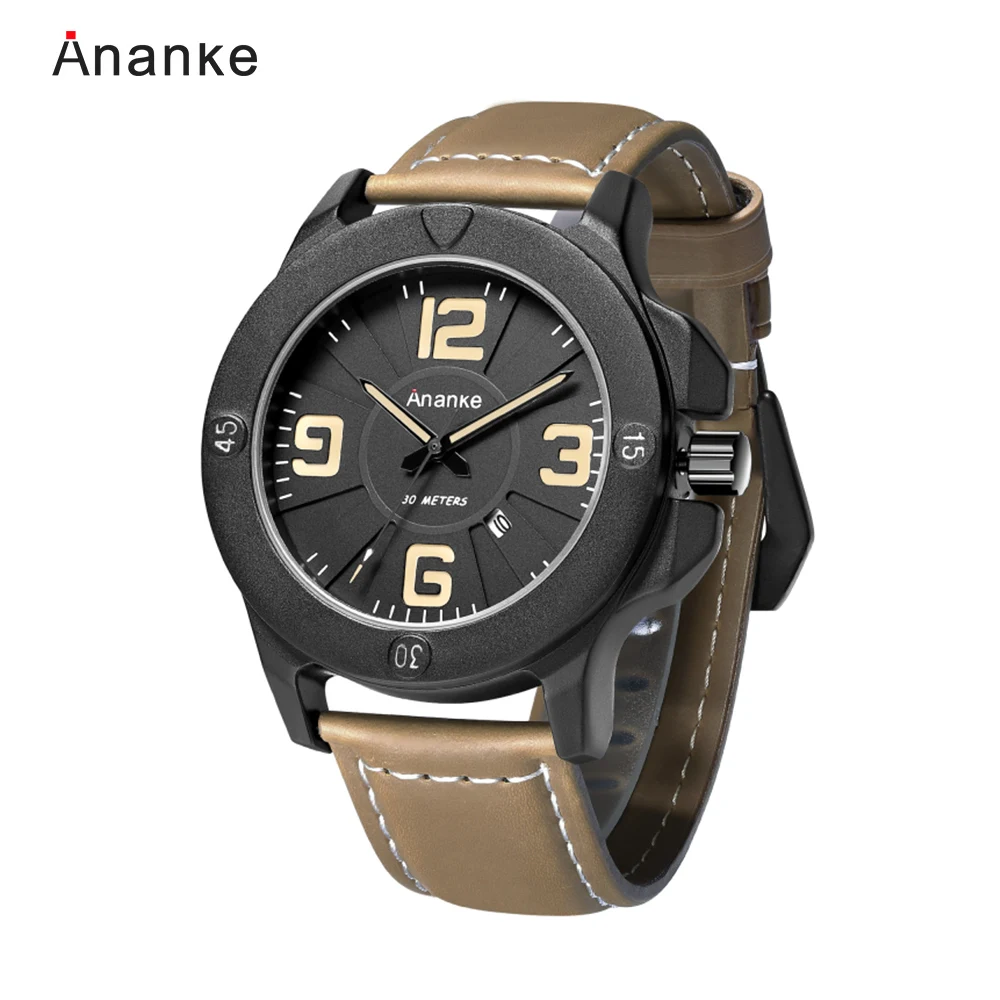 

NEW Quartz Watches Fashion Men Watches Metal Case Leather Strap Japanese Movement Sports Outdoor Military Watch Shock Resistant