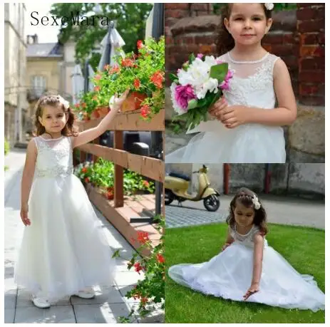 

A-Line White/Ivory First Communion Dresses for Girls Lace Infant Toddler Pageant Flower Girl Dresses for Weddings and Party