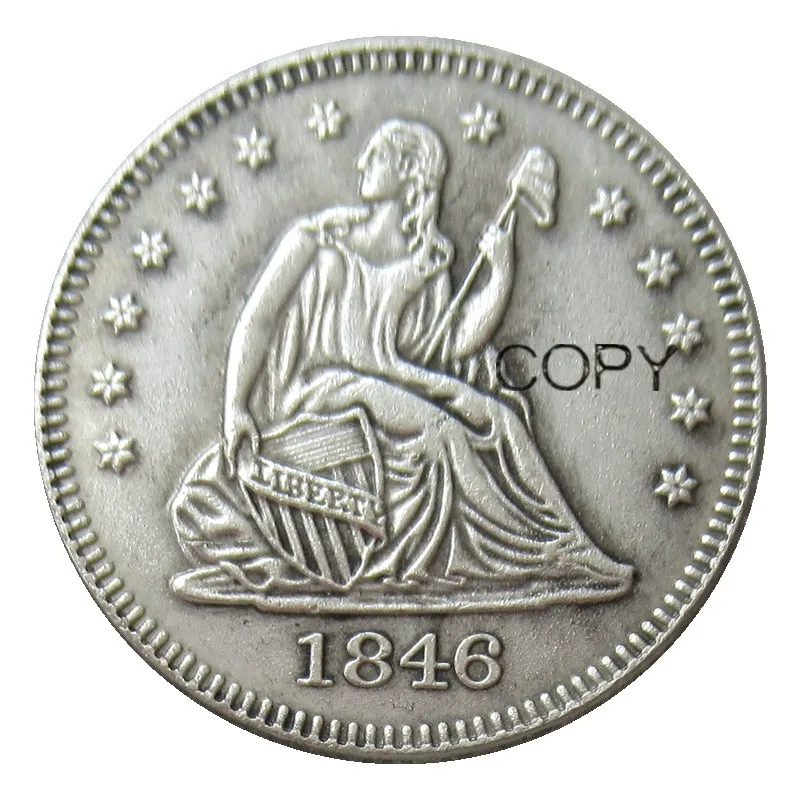 США 1846 Сидящая свобода четверть долларов Посеребренная 25 центов копия монеты |