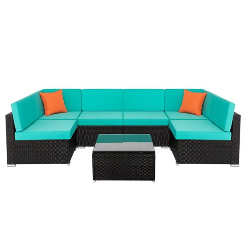 

DR-7 Piece Rattan Sofa Fully Equipped Weaving Rattan Sofa Set Coffee Table & Single-Backless Sofas & Corner Sofas & Cushions