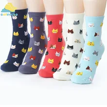 Носки из хлопка с кошкой; аксессуары с рисунками животных из мультфильмов; Забавные милые теплые удобные Гольфы; осенне-зимняя обувь