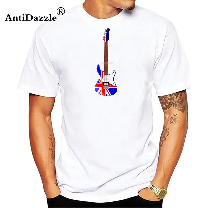 Antidazzle New Design Men T Shirts Guitar Flag England Summer Short Sleeve Crew Neck Cotton Cheap Wholesale T-Shirt For |