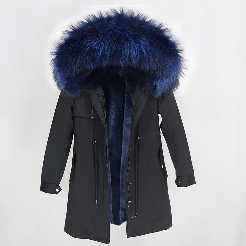 OFTBUY Для женщин Длинная парка натуральный мех пальто зимняя куртка Для женщин из натурального меха енота, меховой капюшон, воротник толстые теплые Изящная верхняя одежда Новинка