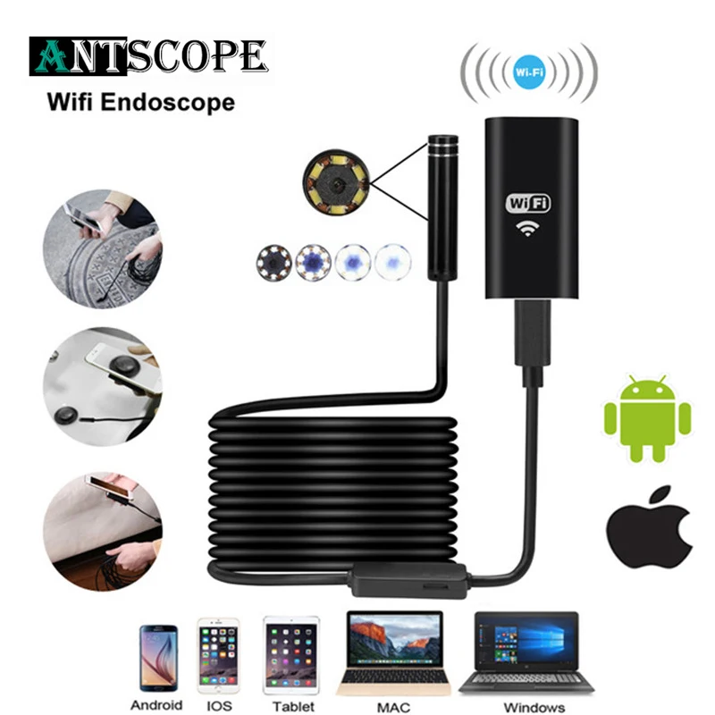 Эндоскоп Antscope Wifi 8 мм 1/2/3. 5/5/7/10 м водонепроницаемый софтпроводный жесткий провод