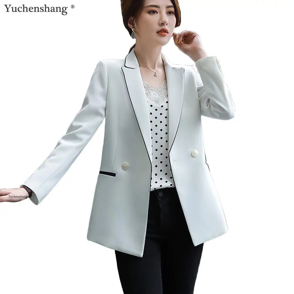 

women single breasted blazer 2019 New fashion temperament black white loose jacket full sleeve casual coat