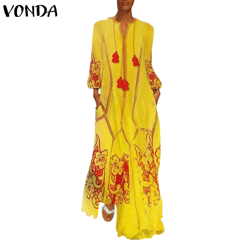 VONDA Повседневное платье для беременных платья с длинными рукавами и принтом свободный пляжный сарафан винтажное Vestidos Femme Robe