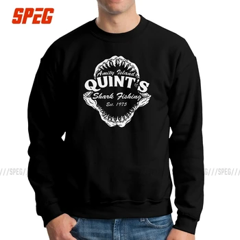 

Quints Shark Fishing Men Pullovers Cotton Creative Sweatshirts Amity Island 1975 Jaws Crew Neck Apparel Unique Hoodies