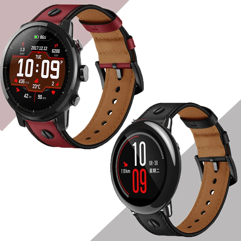 Ремешок для смарт часов Amazfit pace кожаный спортивный браслет huami amazfit stratos 2 2s 22 мм gtr 47