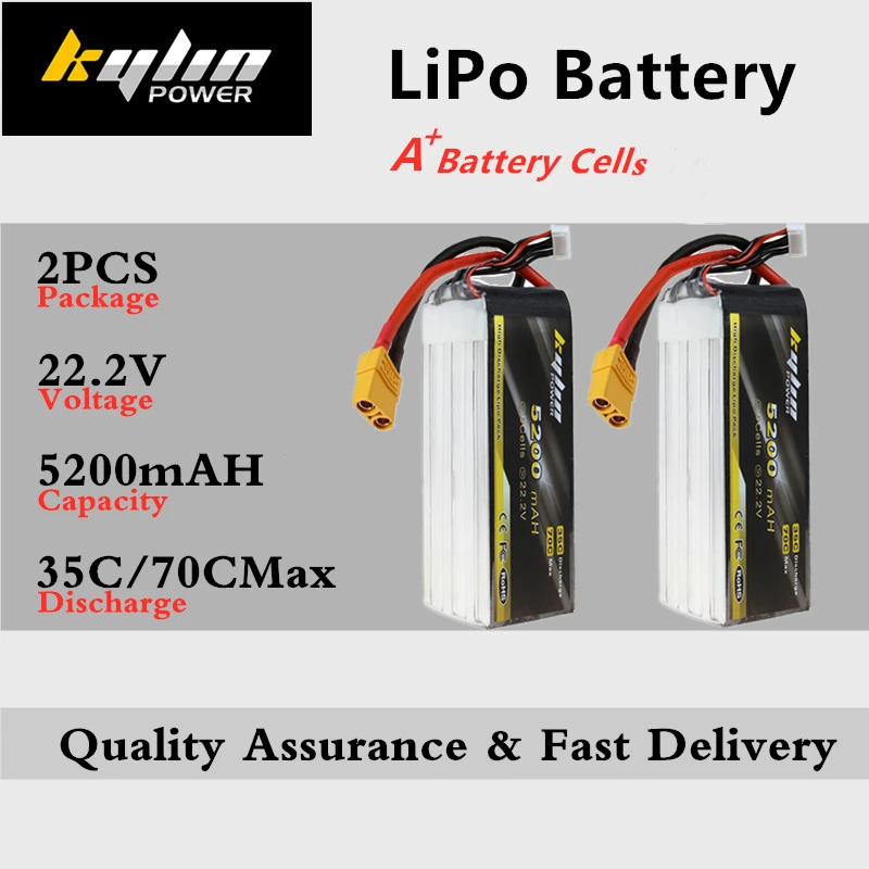 

2PCS Lipo Battery 6S 22.2V 5200mAh 35C/70CMax For RC Drones Quadcopter Airplane Multicopter Helicopter high rate Lithium Battery