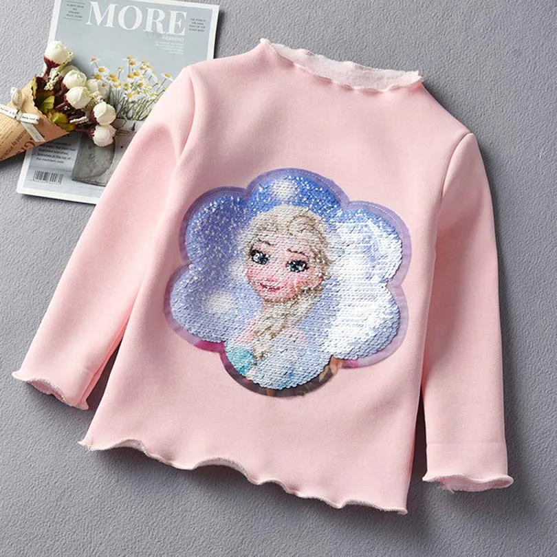 F Plus velvet Модные детские футболки принцессы Эльзы и Анны с блестками; сезон осень-зима; бархатные весенние детские футболки для девочек; топы - Цвет: F Plus velvet