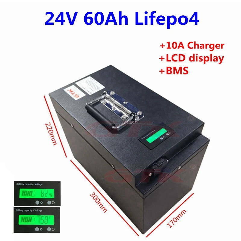 Стальной чехол Lifepo4 24 В 60Ah литиевая батарея с BMS 8S для солнечной системы лодка скутер резервного питания+ 5A зарядное устройство