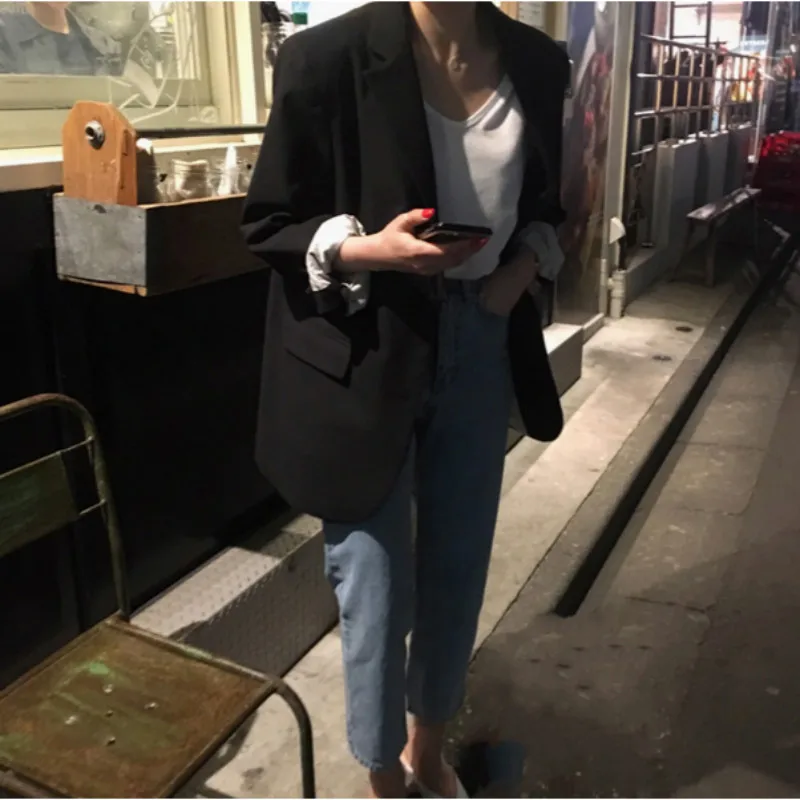 Women Autumn Long Blazers Jacket Coat with Pocket Blazer Feminino Vintage Chaqueta Mujer Plus Size Veste Femme