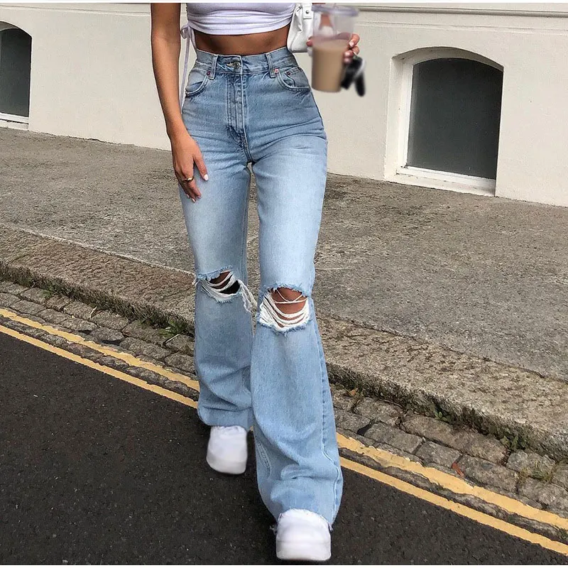 Mujer Vaqueros de cintura alta Denim Pantalones ancho Vintage pantalones de pierna Y2k vaqueros holgados para mujeres de Senim pantalones calle 2021