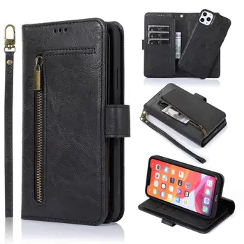 

For iPhone 11 XS 11 Pro Max 10 X XR 8 Plus Removable Magnetic Leather Case For iphone 7 6 6S Plus Card Holder Zipper Wallet Case