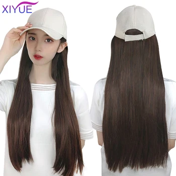 

Long Synthetic Baseball Cap Wig Natural Black / Brown Straight Wigs Naturally Connect Synthetic Hat Wig Adjustable For Girls