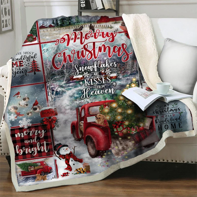 

Merry Christmas Gift Soft Warm Plush Throw Blanket Red Truck 3D Printed Sherpa Blankets for Beds Couch Picnic Travel Nap Blanket