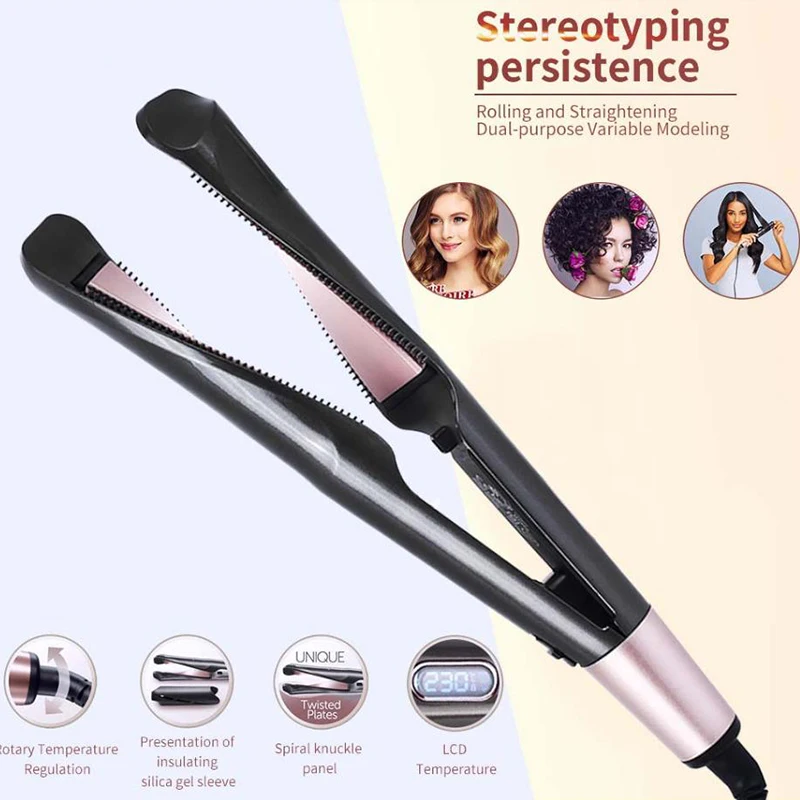 

Professional 2 in 1 Twist hair curler and straightener curling iron barber salon flat irons styler Tourmaline ceramic LED