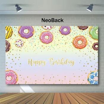 

NeoBack Donut Backdrop Donut Cake Happy Birthday Photo Background Birthday Party Banner Cake Table Decor Photography Backdrops