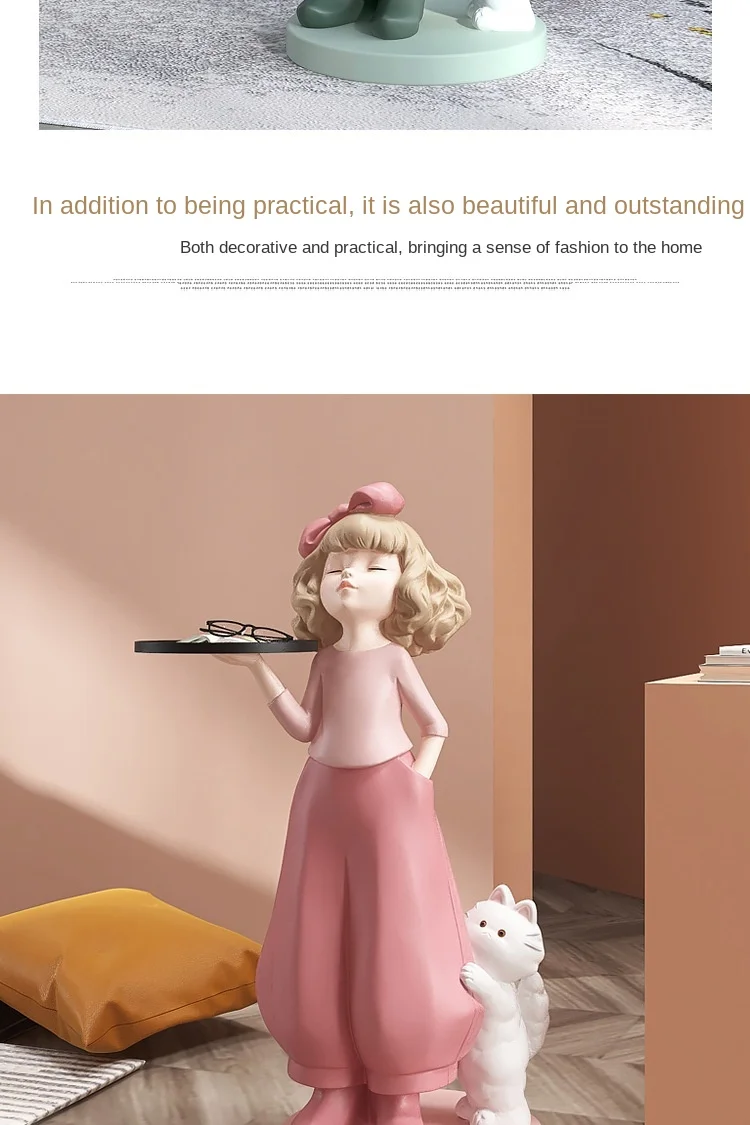 Description Picture 5 of itemHome Decore Sculptures & Figurines Creative Girl Large Floor Ornaments Wooden Tray FRP Decoration Nordic Living Room Art Statue