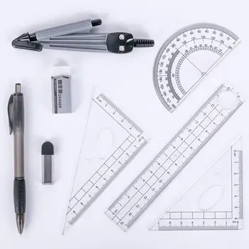 

8pcs Portable School Math Geometry Set Protractor Drawing Ruler Essentials Box Tool Compass Kit Pencil Math with Storage St B8N2