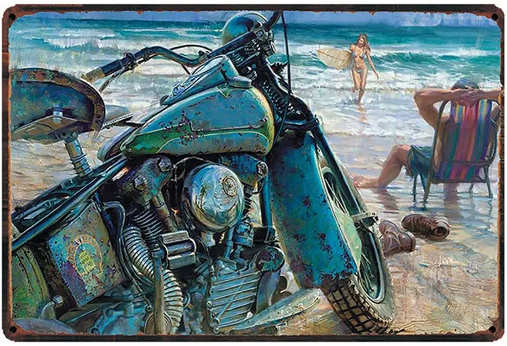 Original Retro Design Moto Beach Lovers Tin Metal Signs Wall Art |