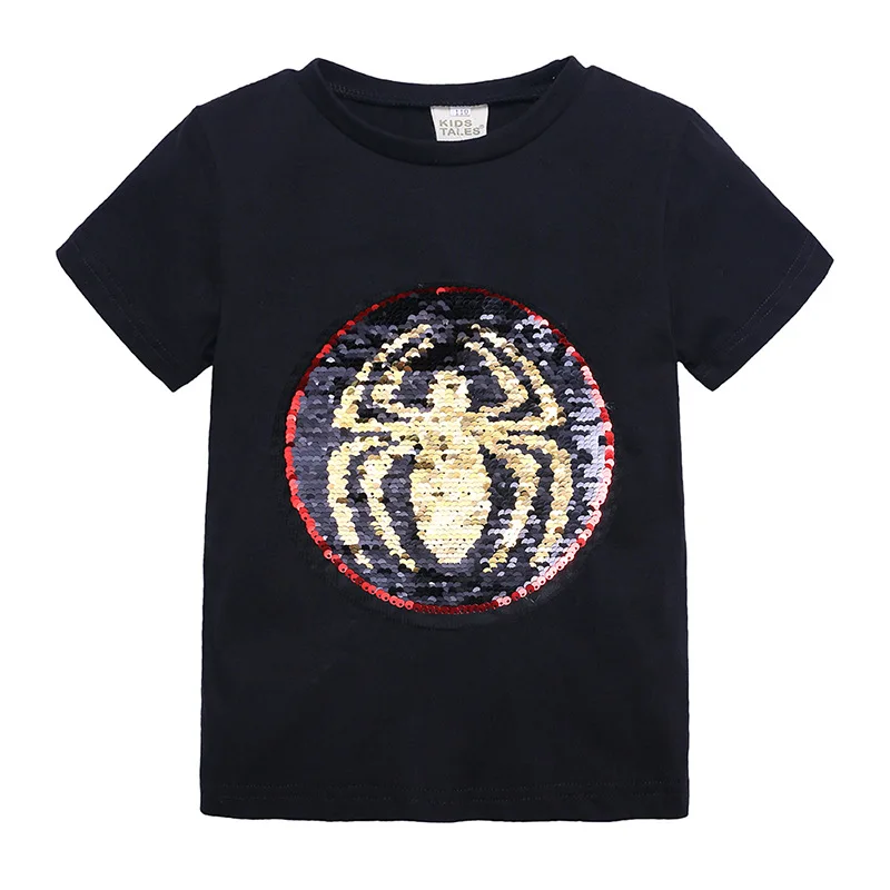 Детская футболка г. Летняя футболка с круглым вырезом и короткими рукавами, расшитая блестками, с рисунком динозавра повседневные хлопковые рубашки для маленьких девочек - Цвет: black2
