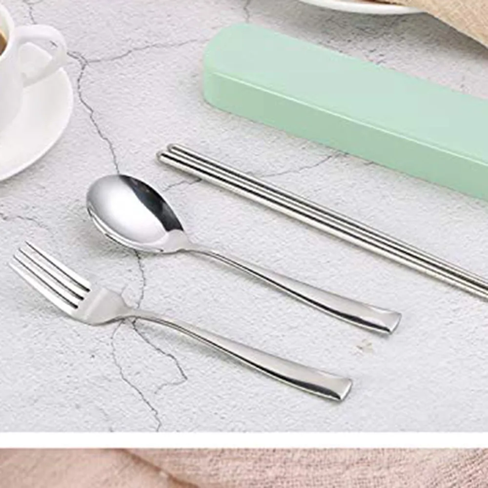 Portable Cutlery Set Stainless Steel Fork Chopsticks Travel Cutlery With Box Children Picnic Tableware Kitchen Accessories#Zer