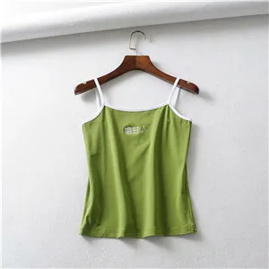 T42 green 825 Bazaleas сексуальный вышитый буквами женский короткий топ хлопковый желтый Женский Повседневный укороченный топ винтажный топ на бретелях Прямая - Цвет: T42 green 825