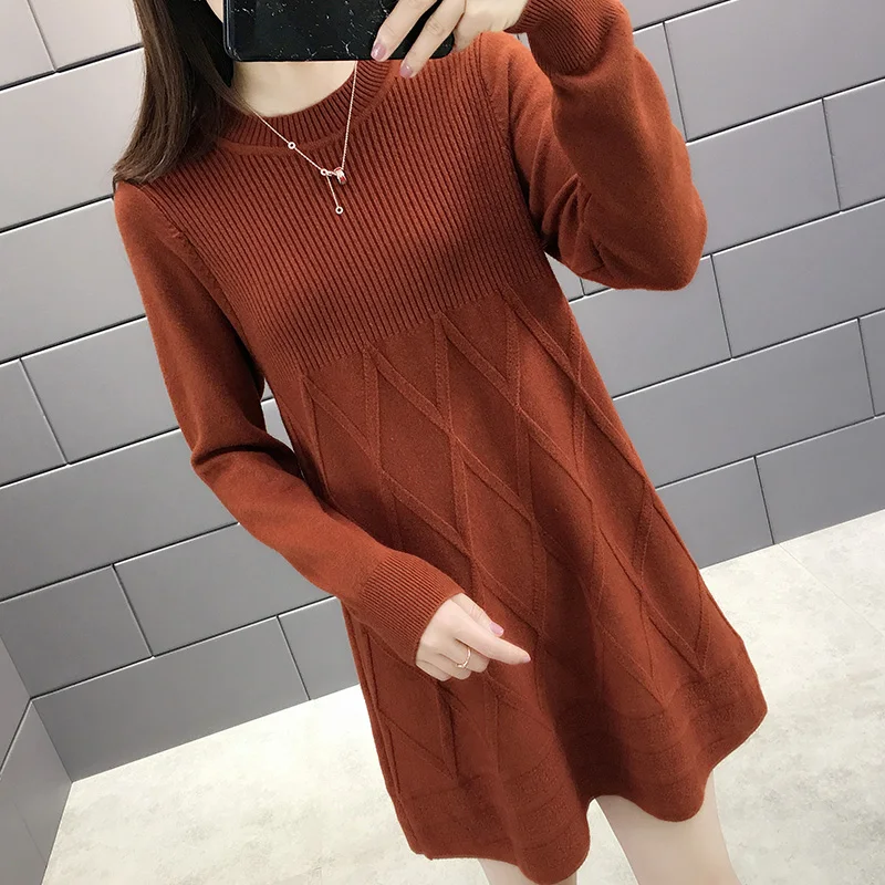Caramel Новинка, осенняя и зимняя блузка средней длины, женские Sweater-0d930 до колена - Цвет: Caramel
