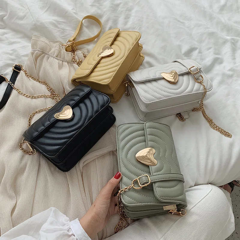 

2019 New Style Korean-style Versatile Rhombus Spiraea Heart Shape Lock Square Sling Bag Hipster Chain WOMEN'S Shoulder Bag