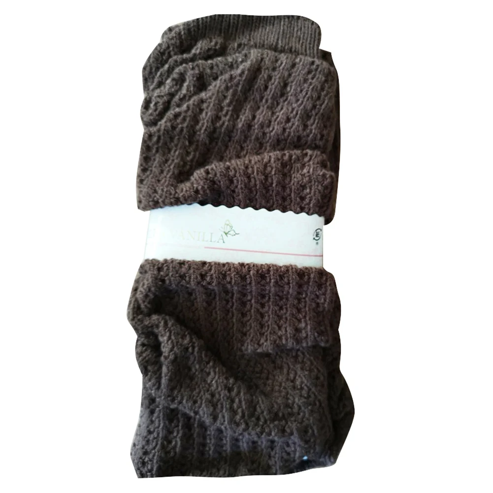 Winter Europe and America trend ladies solid color crocheted leg warm pants elastic platform socks - Цвет: Coffee