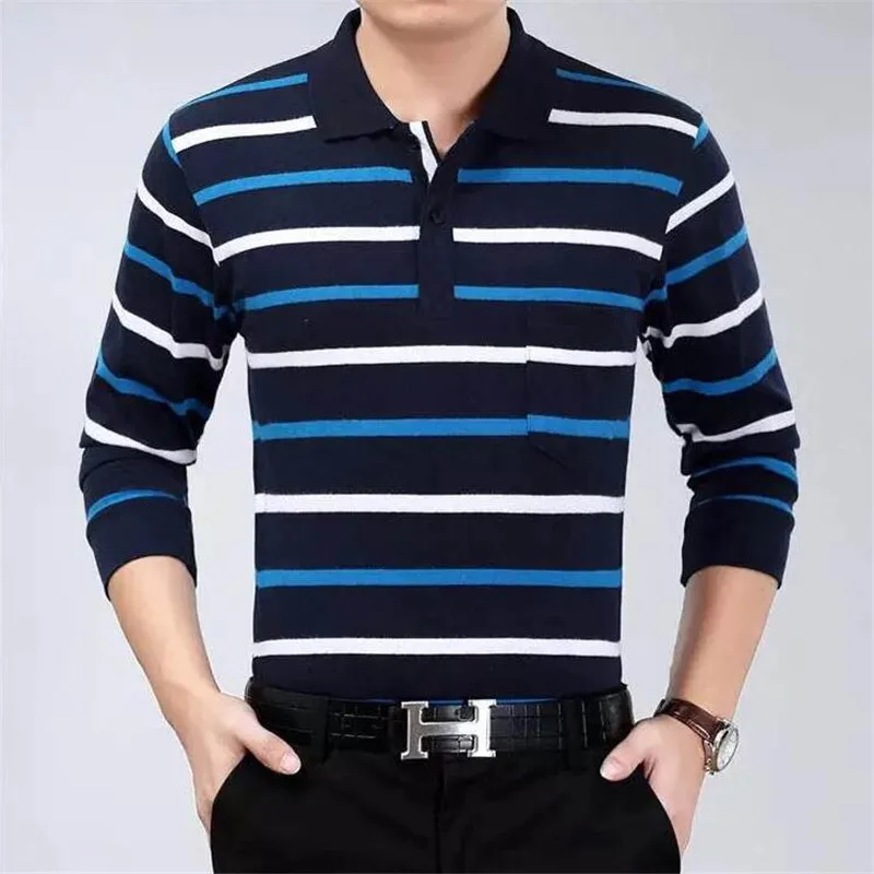 12 manga longa listrado camisa polo masculina de algodador уличная одежда polo camisas dos homens vestido camisa de t polo poloscam - Цвет: 12