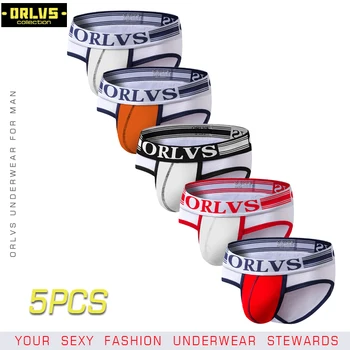 

ORLVS 5PC/LOT Brand Men Underwear Sexy Gay Breathable Quick Dry Cotton Male Panties Comfortable Underpants Mesh Men Briefs