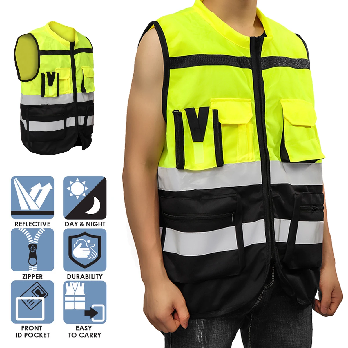 Карманы для работы Safurance S/M/L Высокая Видимость Hi-Vis жилет безопасности Светоотражающая куртка для водителя ночной жилет безопасности с