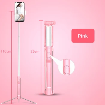 

Wireless Bluetooth Handheld Tripod Stand Phone Sport Foldable Gimbal Selfie Stick Portable Travel Mini LED Fill Light Extendable