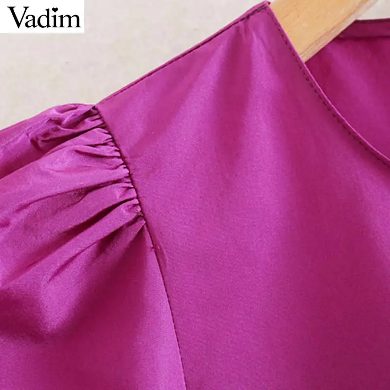 Женское элегантное платье vadim с круглым вырезом фиолетовое платье с пышными рукавами офисная одежда женские повседневные одноцветные мини-платья стильные vestidos mujer QC954