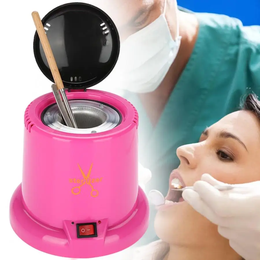 Manicure Vacuum Cleaner 2 Types Scissor Tweezers Nail Art Disinfecting Machine Manicure Metal Tools Sterilizer Box Rose Red