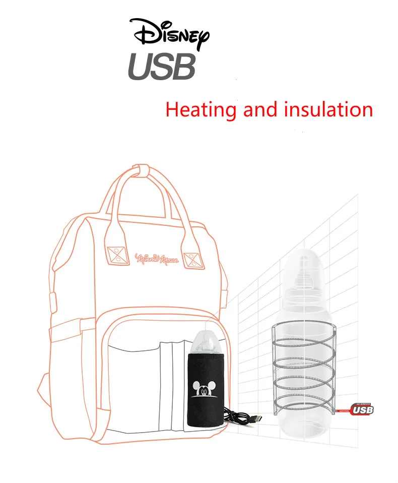 Дисней Модернизированная версия термоизоляционный пакет высокой емкости Детские бутылочки для кормления сумки пеленки Оксфорд USB изоляционные сумки