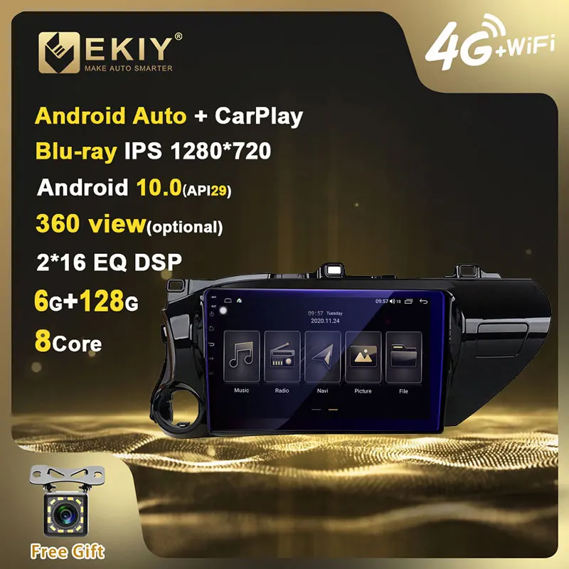 EKIY DSP IPS Android 10 Car Multimedia Player 6G+128G For Toyota Hilux 2016 2017 2018 Auto Radio Stereo GPS Navi Wifi Carplay BT