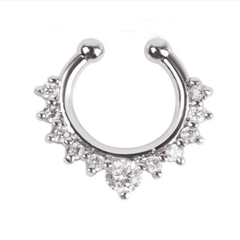1 шт. кристалл обруч Поддельные Нос кольцо для женщин ювелирные изделия розовое золото серебро нос Имитация пирсинга пирсинг, Септум Вешалка ювелирные изделия нос шпильки