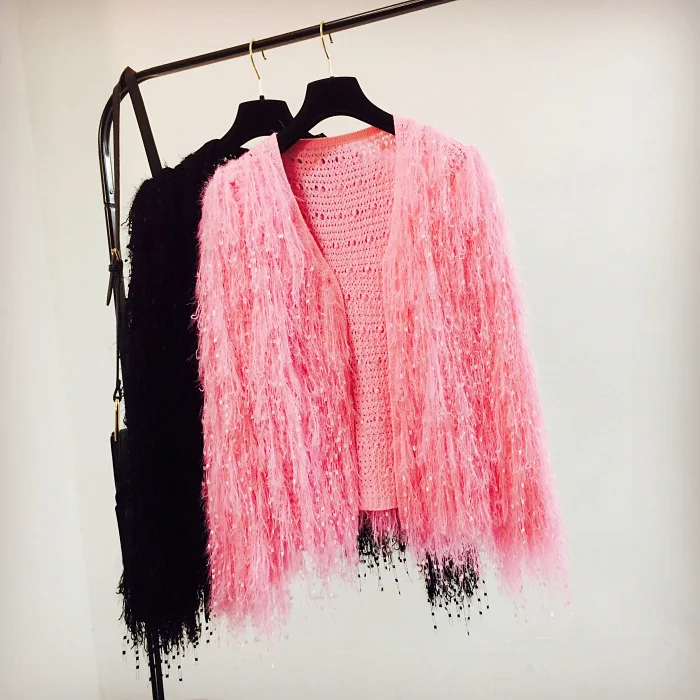 Korean version of the early spring new loose tassel sweater wool fur coat cardigan sweater shirt women's tide